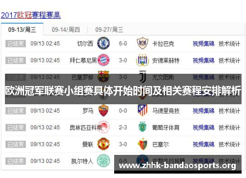 欧洲冠军联赛小组赛具体开始时间及相关赛程安排解析 欧洲冠军联赛小组赛具体开始时间及相关赛程安排解析