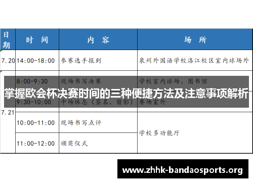 掌握欧会杯决赛时间的三种便捷方法及注意事项解析 掌握欧会杯决赛时间的三种便捷方法及注意事项解析